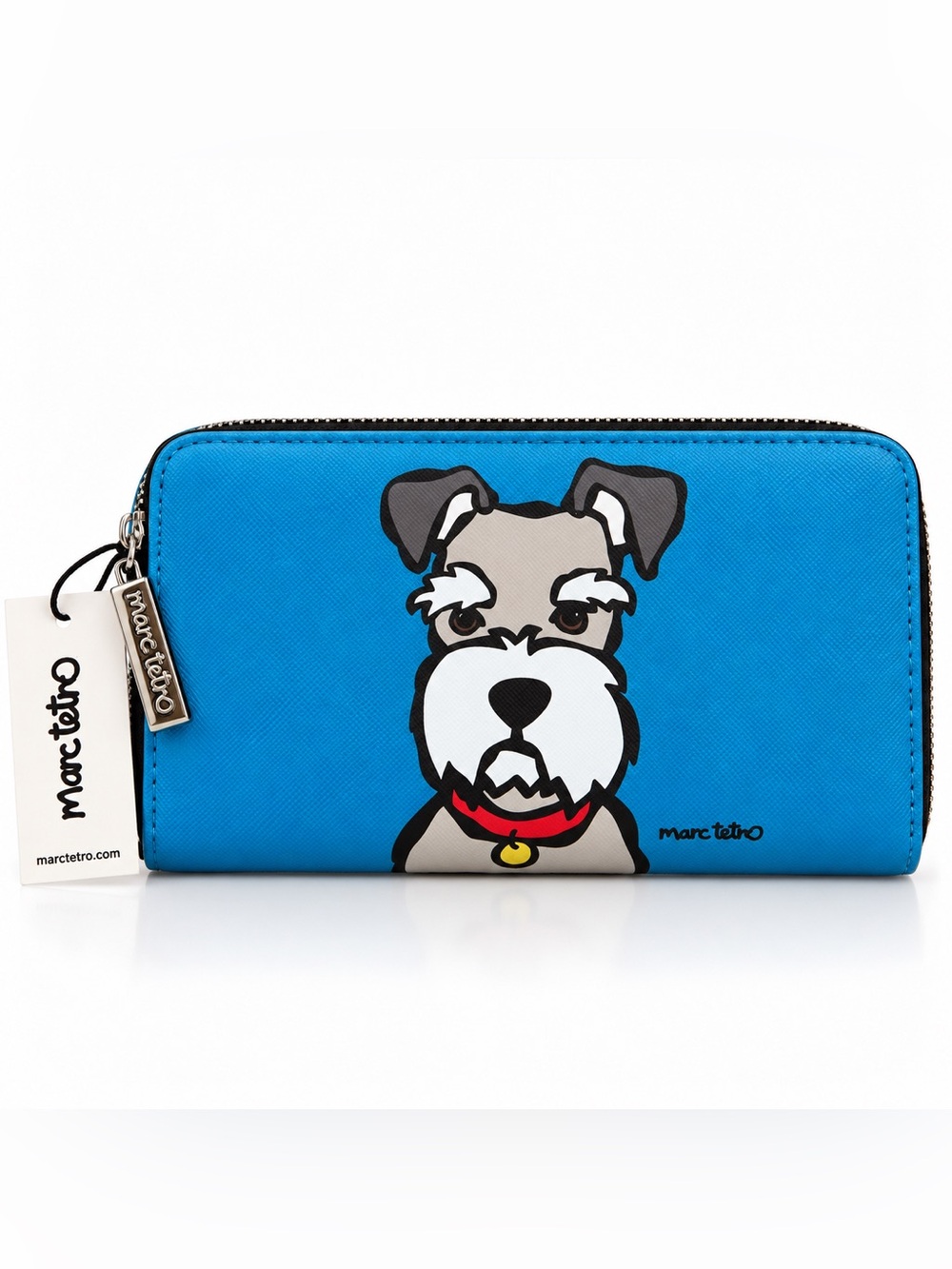 Marc Tetro Schnauzer Zip Around Wallet Blue Dog Graphic NWT